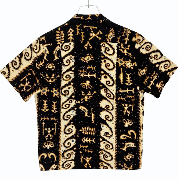 VTG RJC Hawaiian Shirt Mens M Tribal Print Black Cream Short Sleeve Aloha - Picture 4 of 9